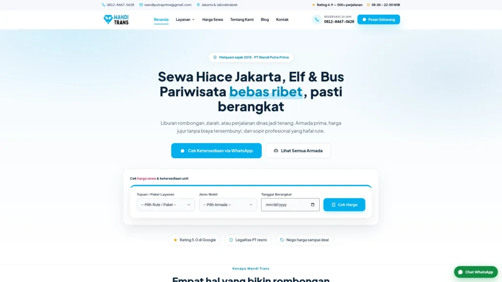 Tampilan Wanditrans.com
