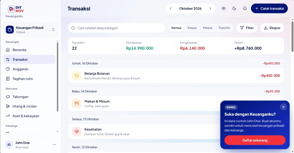 Aplikasi Web Keuanganku 30 Hari (Monthly)