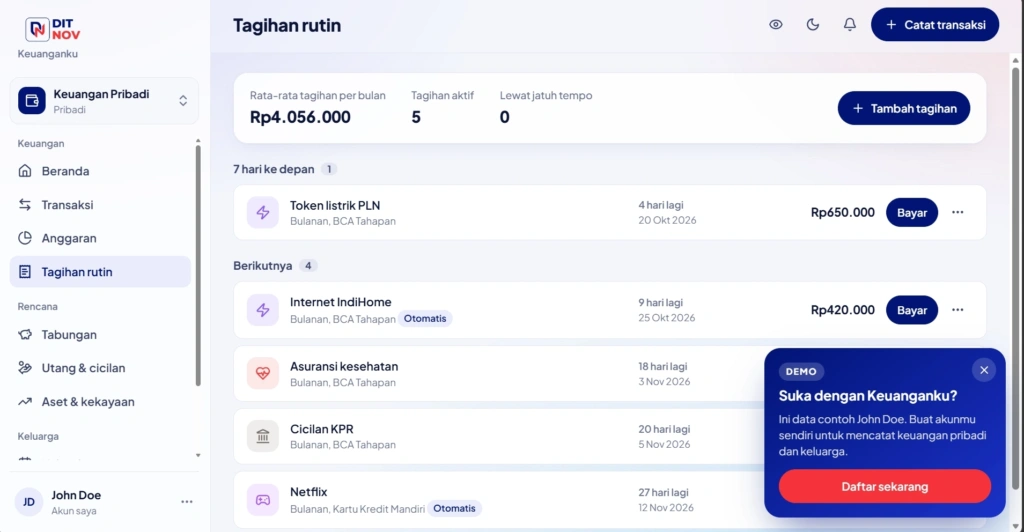 Aplikasi Web Keuanganku 30 Hari (Monthly)