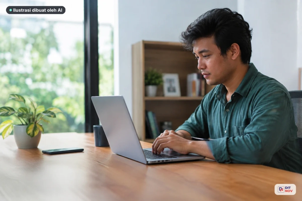 Diagram sederhana hubungan domain, hosting, dan browser