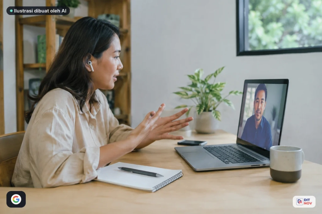 Freelancer membahas kebutuhan pelanggan melalui panggilan video untuk menawarkan jasa secara online