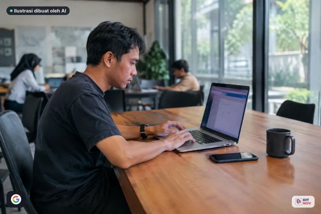 Freelancer memeriksa pengaturan WordPress untuk website bisnis kecil.
