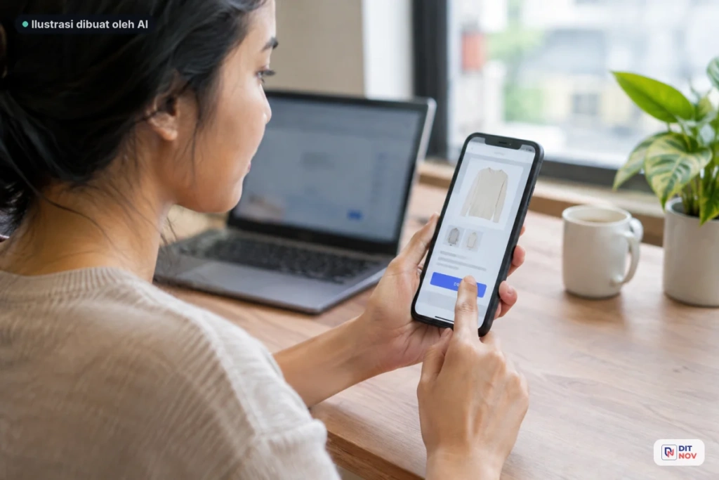 Tampilan halaman produk toko online pada ponsel