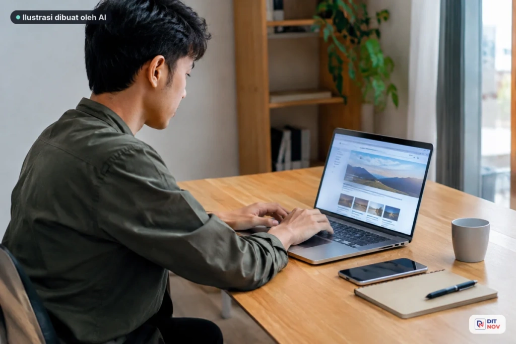 Tampilan halaman website bisnis di layar laptop